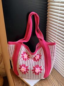 Summer New Casual Fashion Straw Tote Bag, Large Capacity Shoulder Bag For Women - Pink - View 7