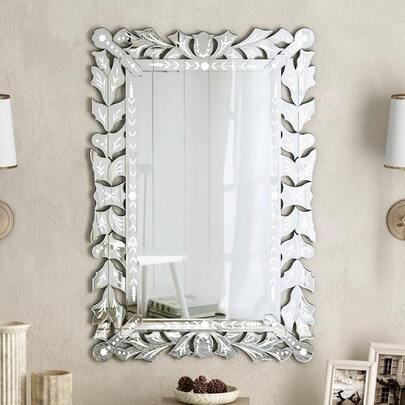 Venetian Mirror Wall, Rectangular Wall Mounted Mirrors Large Living Room Frameless Decorative Mirror Silver Entryway Bedroom Hallway