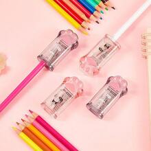 4 Pieces Cute Cat Paw Pencil Sharpener Kawaii Manual Pencils Sharpeners With Lid For Office Home School Supplies, Pink And Grey - Default - View 3