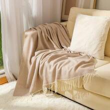 Picnic MatsKIKIGOAL Manta de Punto para Sofa y Cama Cobia Punto con Borlas Suave y Calido 130 * 170  Manta Teida Calida Ligero para ae Sofa  Dormitos Cama Caqui - Caqui - Ver 8