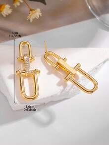 U型耳环一对，简约设计，优雅立方氧化锆耳钉，适合女性和女孩日常佩戴。 - 彩色 - 查看 4