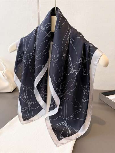 1pc New Printed Minimalist Bandana Scarf, Elegant Faux Silk Square Scarf Shawl, Versatile Neck Scarf Headband For Women