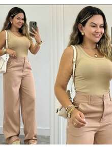 Women's Tailored Dress Pants Fashion Blogger Foreign Fashion Elegant Casual Party Zipper Pocket Button Evening Formal And Night Birthday Party Brunch - Màu be - Xem 2