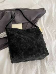 【复古水洗托特包 - 做旧五金单肩包，适合成熟女性，多隔层防水，焦糖棕色极简风格，适合通勤、上学、逛街，四季皆宜】 - 黑色 - 查看 9