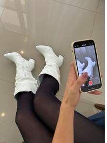 Women's Elegant Accordion Boots, High Shaft, Winter Fashion, Lirom, Comfortable Heel - 白色 - 查看 4