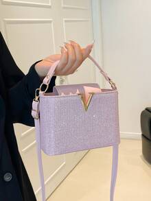 Bolso de cubo brillante para mujer, bolso de hombro y bandolera versátil, de moda para ir al trabajo y de compras - Rosa - Ver 4