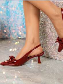 Women's High Heel Pumps, New Spring/Summer Fashion, Red Bow Pointed Toe High Heels, Suitable For Daily Commute, Business, Party, Holiday Wear - Burgundy - View 3