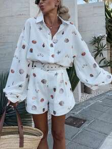 1 Set Shell Casual Front Button Pocket Women 2 Pieces Suit, Vacation & Daily Wear, Spring/Summer (The Belt Shown In The Image Is For Styling Purposes Only) - Multicolor - View 6