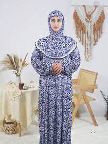 1件装女士休闲宽松舒适印花头巾，柔软雪纺长袍头带，春季白色配饰面纱 - A - 查看 7