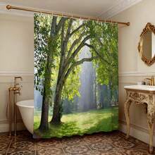 1 Stück Duschvorhang mit Sonnenwald Paulownia Baum, Natürlicher Stil Badezimmer Duschvorhang, Morgennebel Grüne Wiese Badezimmer Vorhang, Geeignet für frische Badezimmer Dekoration, Leuchtend grünes Blatt Badezimmer Accessoires, Entspannende Badezimmer Artikel, Geeignet für rustikalen Stil Badezimmer ruhiger Duschvorhang, Strapazierfähiger rustikaler Stil Heim Badezimmer Duschvorhang - Grüne Knospen - Übersicht 2