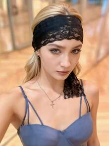 Elastic Lace Headband, Extra Wide Hollow Lace Hair Accessories Fashion Hair Band - Multicolor - View 4