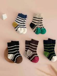 5 Pairs Kids/Youth Striped Crew Socks, Cute School Style, Suitable For All Seasons - Multicolor - View 8
