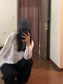 可爱卡通猫咪印花落肩T恤，休闲圆领长袖上衣，卡哇伊图案白色女式T恤 - 白色 - 查看 4