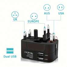 Adaptador de corriente con puertos de carga USB duales, enchufes y tomas de viaje universales, adaptador de corriente EU-US - Doble USB - Ver 4