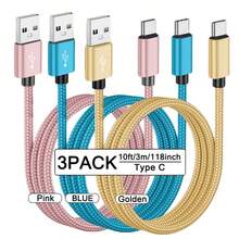 3-Pack USB-C Fast Charging Cables [3.3/6.6/10 Ft] USB-A To C Nylon Braided Charging Cords, C-Type Data Sync Cables Compatible With Samsung Galaxy A14 5G A13 A54 A53 A23 A24 A03s S23 S22 Ultra S21 S20, Compatible With IPhone 16, 16 Pro Max, 15, 15 Plus, 15 Pro, 15 Pro Max, Redmi, OnePlus And Android Phones, Compatible With Type-C Chargers - Multicolor - View 46
