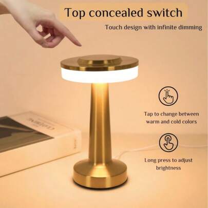 1pc Modern Minimalist Touch Control 3-Color Ambient Lamp, USB Powered, Suitable For Bedroom, Living Room, Bedside, Reading, Eye-Protecting Study, Birthday Gift, Metal Material