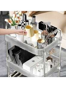 Carrito multifuncional de 4/3/2 niveles con cesta de almacenamiento de plástico, estantería de almacenamiento duradera, adecuada para oficina, cocina, baño, dormitorio, estantería de almacenamiento con ruedas, estantería vertical, carrito de almacenamiento con ruedas, almacenamiento de baño, almacenamiento de cocina, estantería de soporte, estantería móvil, escritorio del hogar y la oficina, estantería de almacenamiento - transparente - Ver 5