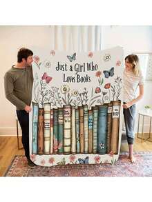 1pc Cozy Book Lover's Flannel Blanket - Academic Floral & Book Print Design, Soft Warm All-Season Throw For Home Decor, Camping, Travel - Perfect Gift For Readers, Best Friends & Family, Cozy Home Decor |   Whimsical Book Design |   Pastel Color Throw, Book Lover Gifts - Ảnh-1 - Xem 1