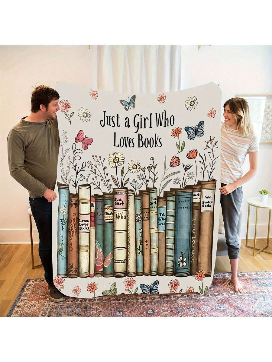 1pc Cozy Book Lover's Flannel Blanket - Academic Floral & Book Print Design, Soft Warm All-Season Throw For Home Decor, Camping, Travel - Perfect Gift For Readers, Best Friends & Family, Cozy Home Decor | Whimsical Book Design | Pastel Color Throw, Book Lover Gifts - Ảnh-1 - Xem 1