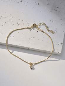1 buah Gelang Kaki Liontin Hati Minimalis Tembaga dengan Zirkonia Kubik, Cocok Sebagai Hadiah - Yellow Gold - View 2