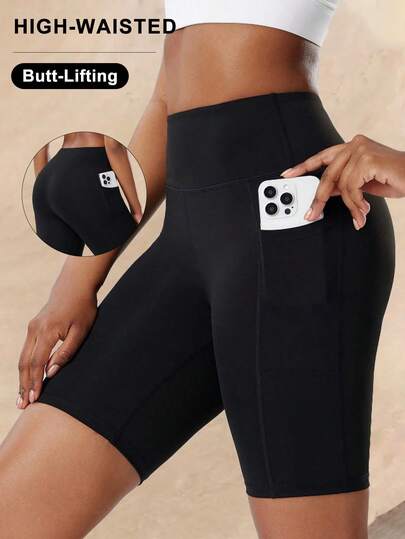 Women's High Waist Shorts With Pockets - Tight Fitting Fitness Yoga Cycling Shorts For Summer, Butt Lifting Slim Fit Workout Running Shorts, Suitable For Outdoor Fitness And Daily Wear