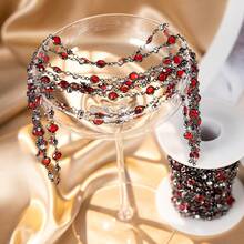 1m 6mm Red Glass Beaded Chain With Rhinestones, Copper Beaded Chain Suitable For DIY Gothic Style Clothing And Jewelry Necklaces, Bracelets - JTT1570 - View 6