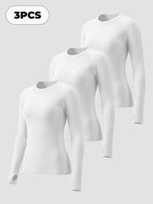 MathCat 3 Pack Women's Compression Shirt Long Sleeve Workout Tops Athletic Baselayer Quick Dry Gym Yoga Running T-Shirt - Trắng #Trắng #Trắng - Xem 1