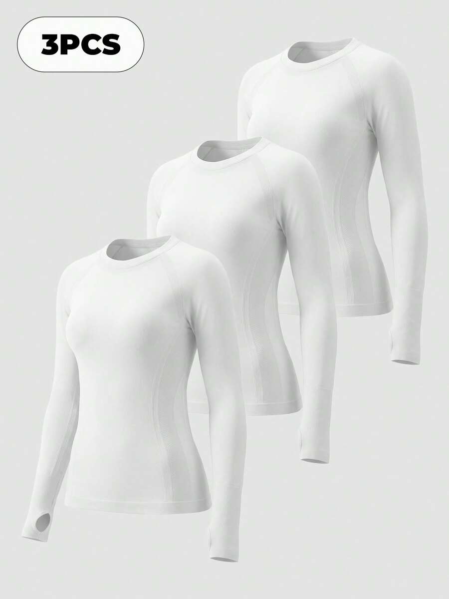 MathCat 3 Pack Women's Compression Shirt Long Sleeve Workout Tops Athletic Baselayer Quick Dry Gym Yoga Running T-Shirt - Trắng #Trắng #Trắng - Xem 1