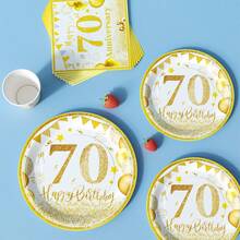 一套70周年纪念金色气球一次性餐盘、餐巾纸、杯子，可供8位客人使用，适用于生日、婚礼、派对、家庭野餐等场合。 - 彩色 - 查看 4