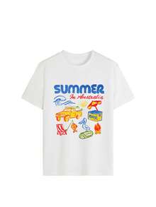 1pc Young Boys' Casual Printed Round Neck Short Sleeve T-Shirt, Summer Student Wear - A And Versatile T-Shirt That Brings Joy And Happiness To Every Child! - White - View 5