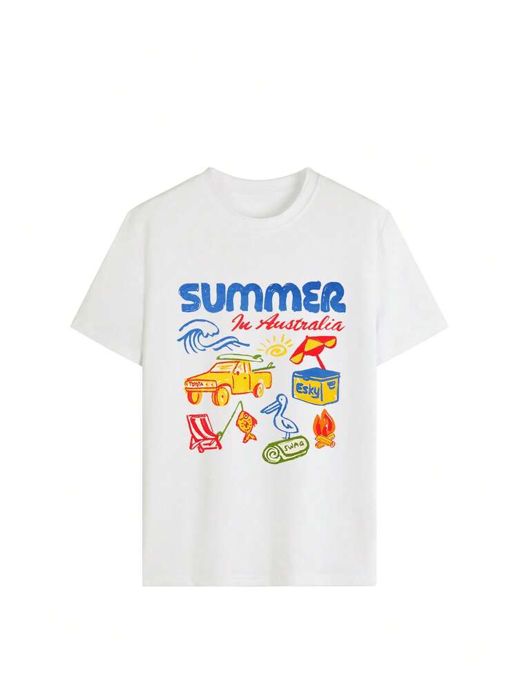 1pc Young Boys' Casual Printed Round Neck Short Sleeve T-Shirt, Summer Student Wear - A And Versatile T-Shirt That Brings Joy And Happiness To Every Child! - White - View 5