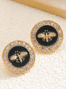 1 par de pendientes de aro con abeja de cristal de moda minimalista y personalizada, adecuados para el uso diario y vacacional de las mujeres - Amarillo Oro - Ver 4