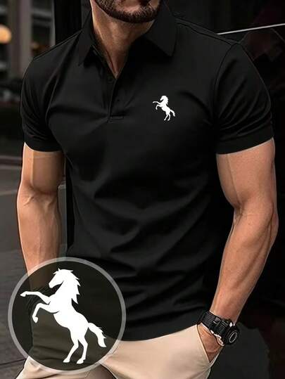 Summer New Men's Polo Shirt, Premium Turndown Collar Short Sleeve, Chest Polo Logo, Business Casual T-Shirt