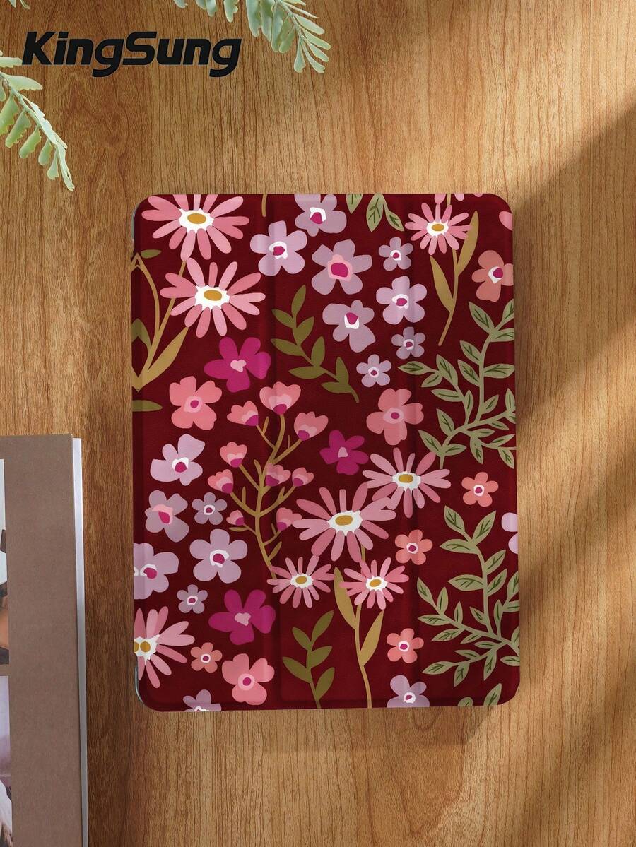 Kingsung 花卉植物图案平板电脑保护套，兼容 iPad Air 8 (M4) 2026 (11 英寸)、Air 8 (M4) 2026 (13 英寸)、9.7/10.2/10.5/10.9/12.9/Pro 11、第十代、Galaxy Tab S6 Lite 10.4 英寸、Kindle Paperwhite 第十二代 2024、Kindle（第十一代）2022，柔软防震，智能支架/自动唤醒/睡眠功能