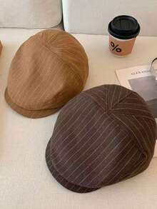 复古条纹报童帽，男女皆宜的英伦风贝雷帽，休闲百搭 - 彩色 - 查看 4