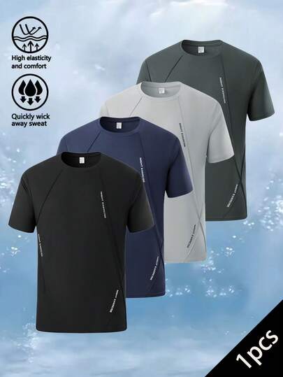 1枚 メンズ ライトウェイト カジュアル ファッション 半袖Tシャツ、通気性のあるスポーツ ランニング アウトドア トップス ブラック 夏用