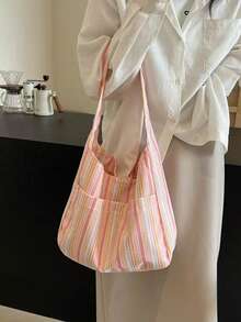 New Stylish Fresh Sweet Artistic Underarm Versatile Tote Bag For Women, Lightweight Commuter Large Capacity Shoulder Bag , Makeup Room Decor ,Makeup Bag - Multicolor - View 4