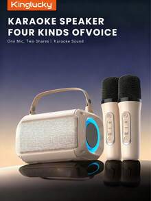 Kinglucky 便携式无线卡拉OK音箱，带无线麦克风，HIFI立体声KTV音响系统，无线音箱带RGB彩色LED灯，变声器，是户外、运动、旅行卡拉OK、家庭聚会、生日礼物的理想之选。 - 米黃色 - 查看 3