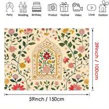 2D Flat Print, 1 Piece Photography Background Cloth, Grand  Castle And Vibrant Floral Patterns, Durable, Suitable Indoor And Outdoor Parties, Weddings, Birthdays, Studio Props, Cultural Theme Decoration, 2D Flat - 彩色 - 查看 6