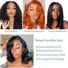 13x4 Body Wave Human Hair Wigs For Women | HD Lace Glueless Bob Wig With Pre Plucked Hairline, Brazilian Human Hair, 150% Density, Natural Black Color, Perfect For Daily Wear & Party & Holiday, Elegant Women's Wigs - Natural Black - View 6