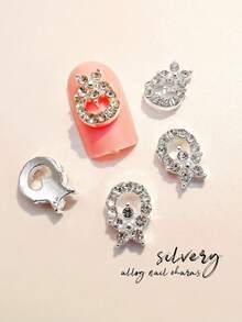 10pcs Gold & Silver Sparkling Alloy Rhinestone Nail Art Decorations, 3D Metal Asymmetrical Shaped Luxury Nail Rhinestones DIY Accessories For Women & Girls Nails Nail Supplies - Multicolor - View 7