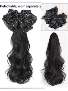 Curly Ponytail Clip-On Synthetic Hair Extension, Korean Style Net Bow Fluffy Ponytail Hair Braid - Multicolor - View 16