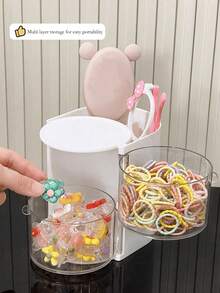 1/2pcs Minimalist Rotating Makeup Organizer Box, Small Desktop Makeup Sponge, Makeup Brush, Hair Tie, Hair Clip Storage Box, Makeup Sponge Holder, Rotating Dustproof Vanity Organizer - Multicolor - View 12