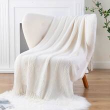 Selimut Rumbai, Selimut Dekorasi Rumah, Putih Krem, Selimut Rajut Dekoratif Warna Beige, Cocok untuk Sofa, Dekorasi Rumah. - Krim - View 4