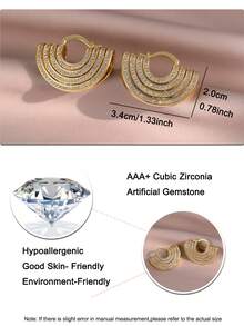 一对奢华夸张的U形立方氧化锆耳环，适合日常通勤、情人节佩戴以及派对场合。 - 金黃色 - 查看 3