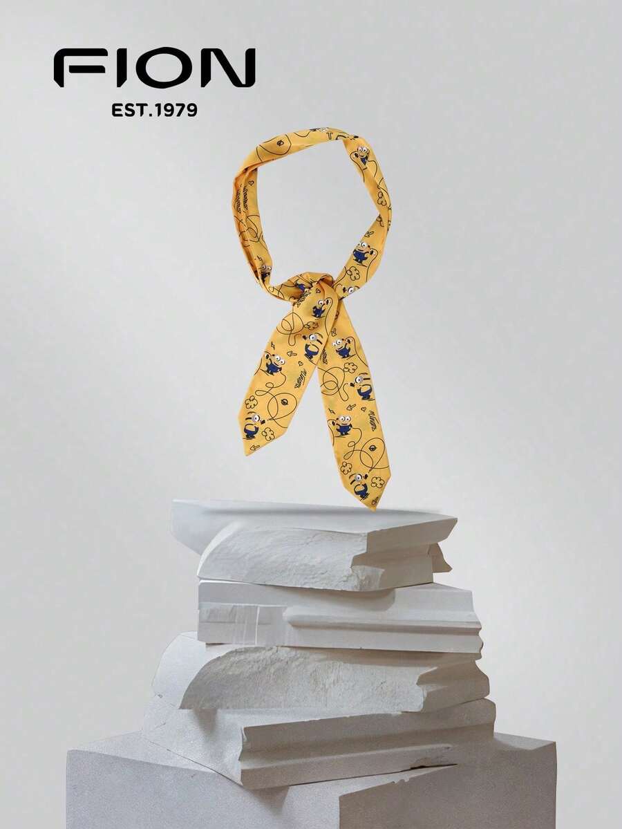 Minions Silky Satin Scarf Headband Versatile Neckerchief For Women, Featuring Cute Minion Cartoon Pattern, Adds Accent To Your Style - Yellow - View 1
