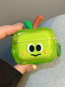 1个趣味树叶绿苹果表情耳机盒，适用于 Pro第三代、新款第四代、第二代、1/2代，情侣款设计，防摔耳机盒（不含耳机） - 綠色 - 查看 2