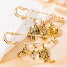 1件西部复古风靴子、帽子、马蹄铁、仙人掌、扑克牌、手枪合金吊坠胸针，创意设计，音乐节派对独特配饰礼品 - 金色 - 查看 1