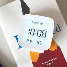 Minimalist, Portable, Small, Multifunctional Desk Clock With Night Light And Temperature And Humidity Meter - White 1pc - View 7
