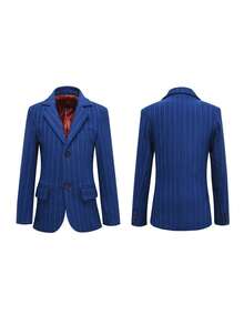 Boys Royal Blue Striped Blazer 3-Piece Suit Set | Kids Vest Dress Pants Jacket Outfit | Halloween Christmas Birthday Party, Easter Wedding Formal Attire, Children's Pageant Tuxedo Suits - 寶藍色 - 查看 2
